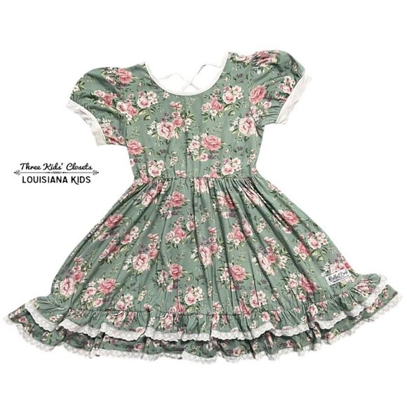Bella & Omi 8Y Pink & Green Floral Twirl Dress - Picture 1 of 5